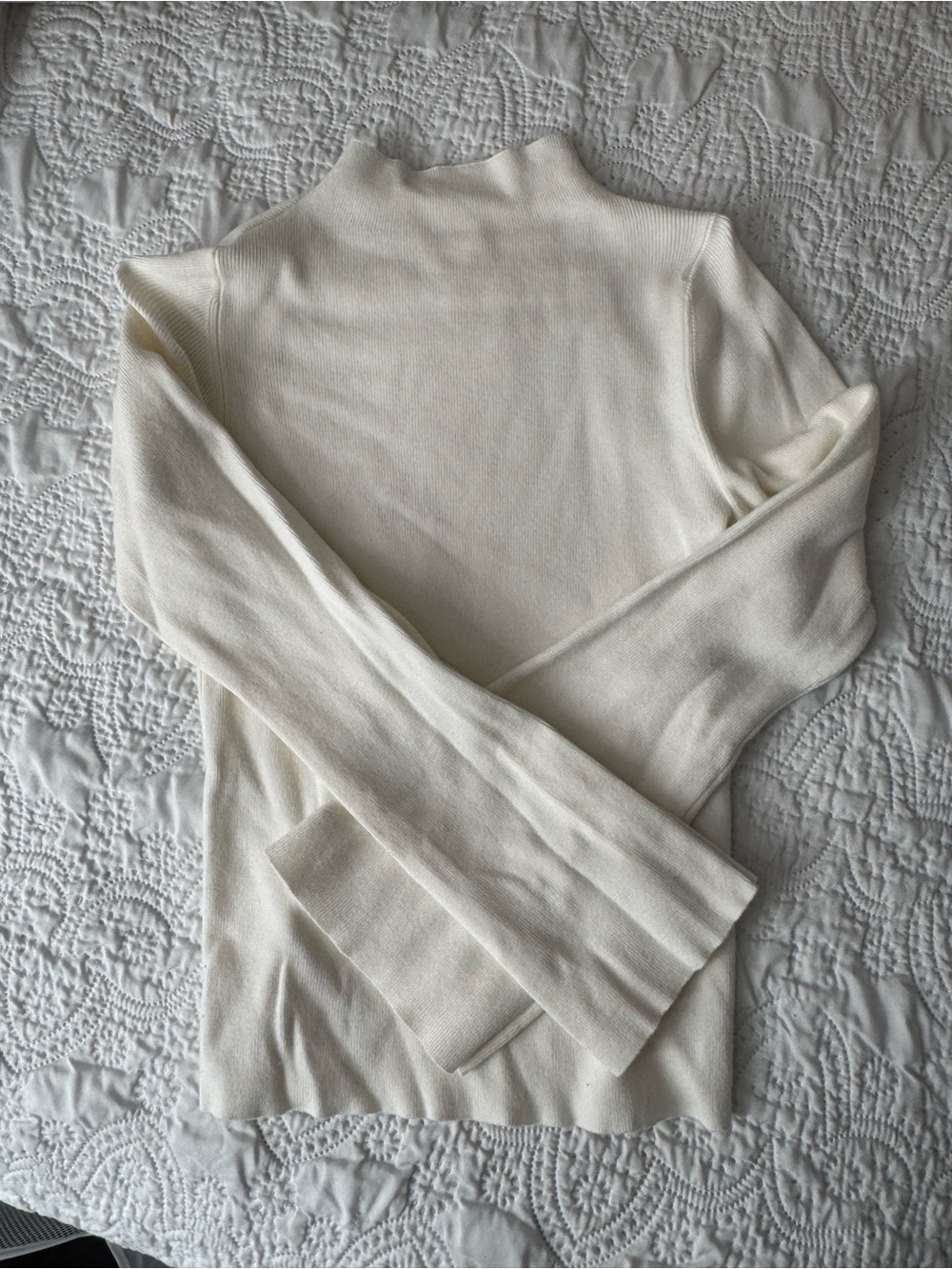 Anthropologie Maeve Bell Sleeves Cream Mock Neck Ribbed Women's Sweater